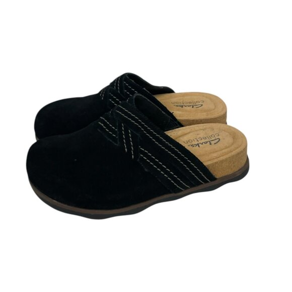 Clarks Collection Women's Black Suede Brynn Glide Round Toe Slip On Clog Size 6M - Picture 1 of 6